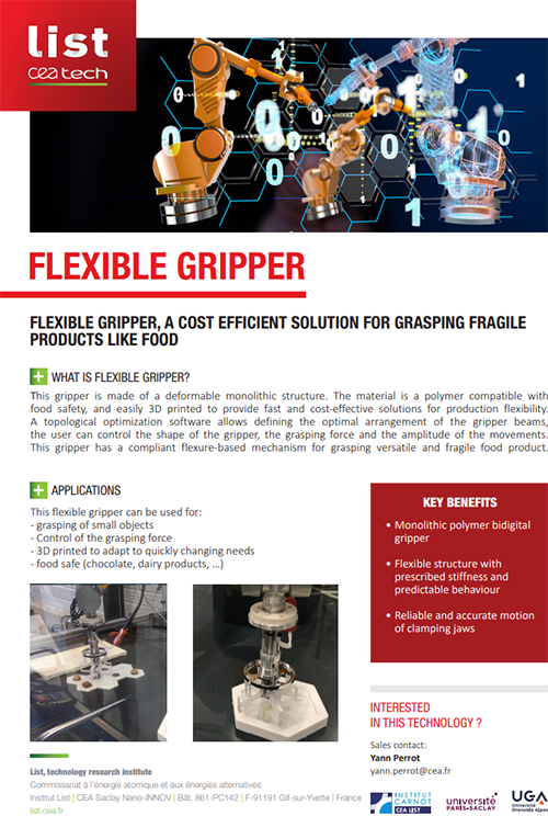 Téléchargez en pdf le flyer disponible uniquement en anglais de la démonstration "Flexible Gripper" qui sera présentée aux rendez-vous Carnot 2022.