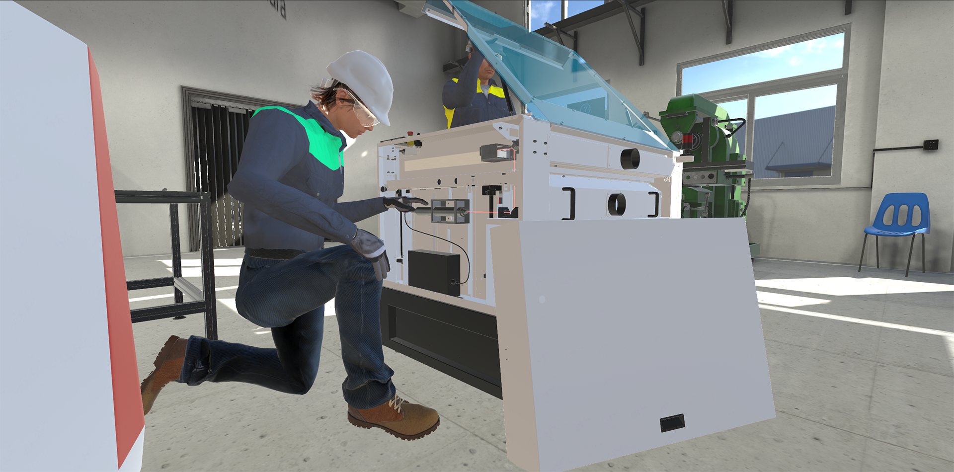The VMachina 2 project has resulted in the development of a multi-user virtual reality platform for training industrial operators on machines and other job tasks.
